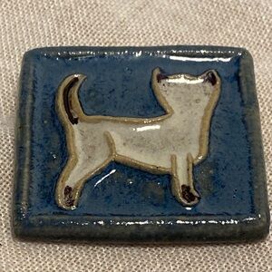 vintage cat pin CUB Denmark pottery ceramic square tile wearable art brooch MCM